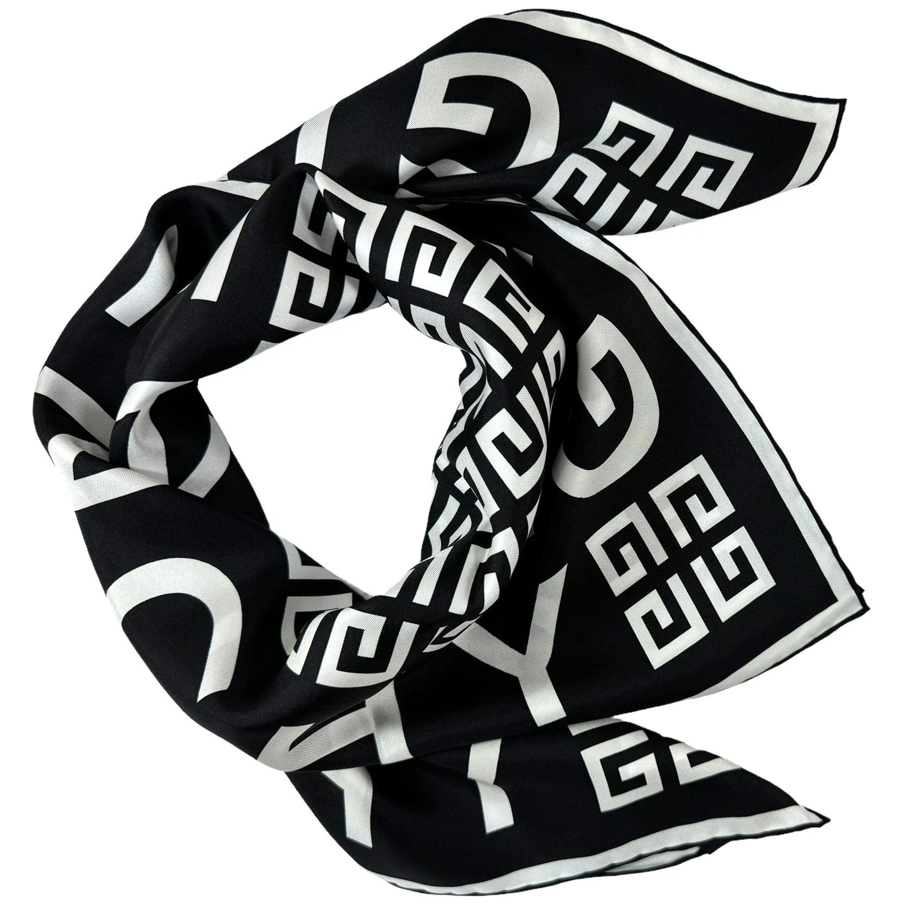 Givenchy Scarf Black 4G Design - 36" Square Twill Silk Foulard SALE