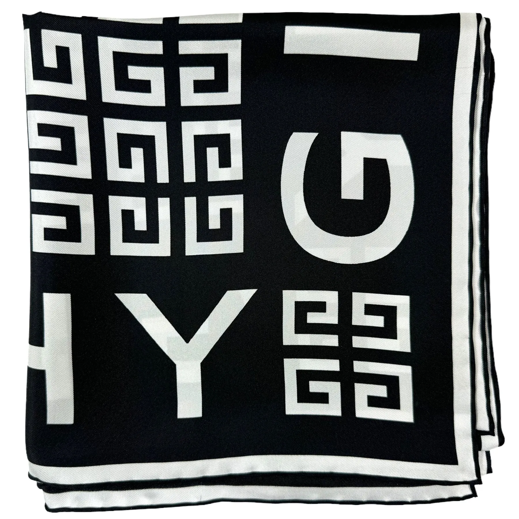 Givenchy Scarf Black 4G Design - 36" Square Twill Silk Foulard SALE