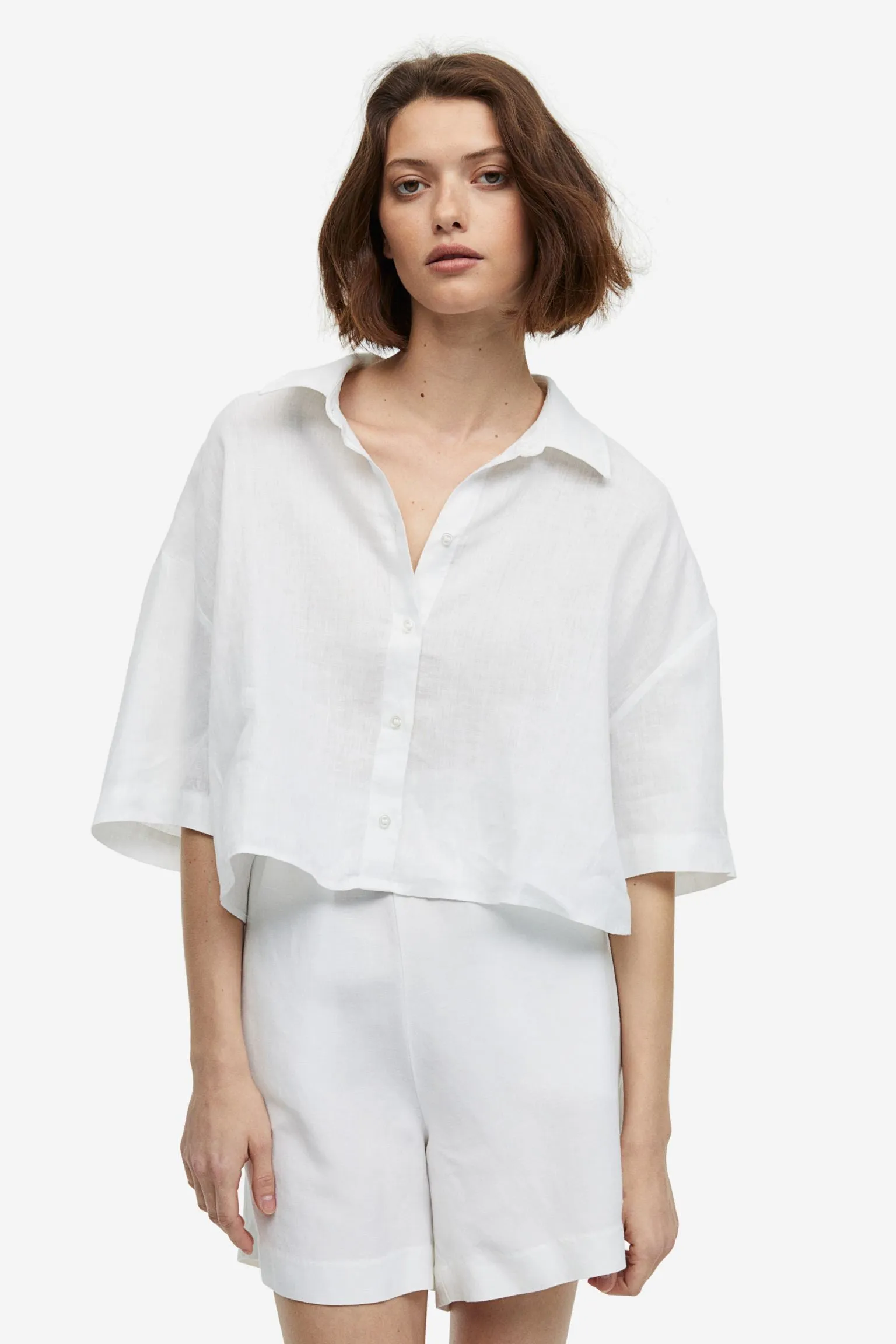 H&M Linen-blend Pull-on shorts, white