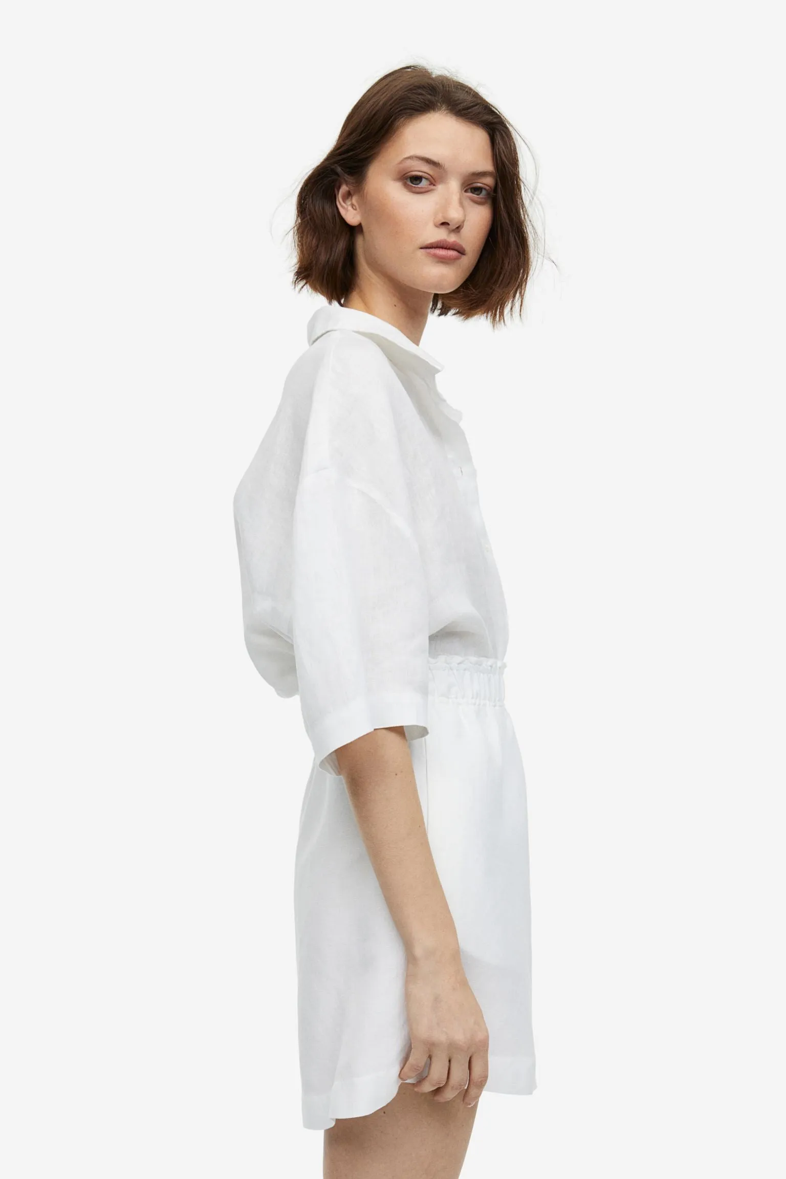 H&M Linen-blend Pull-on shorts, white