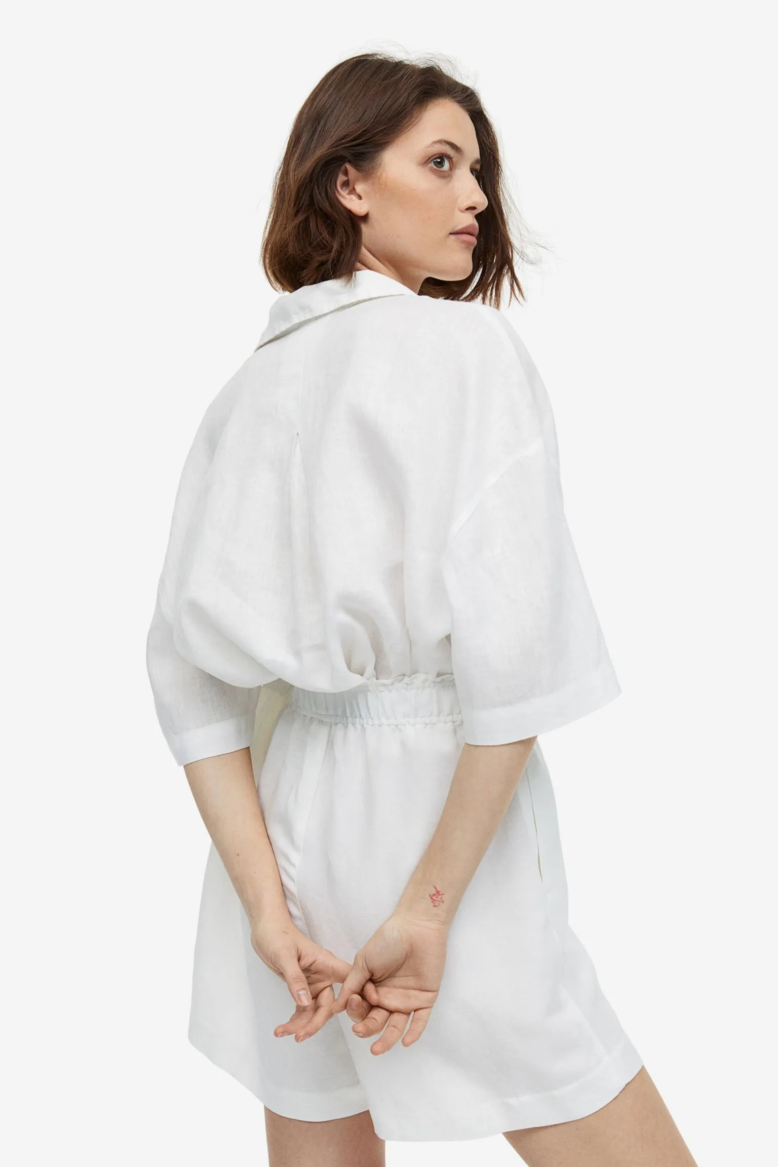 H&M Linen-blend Pull-on shorts, white