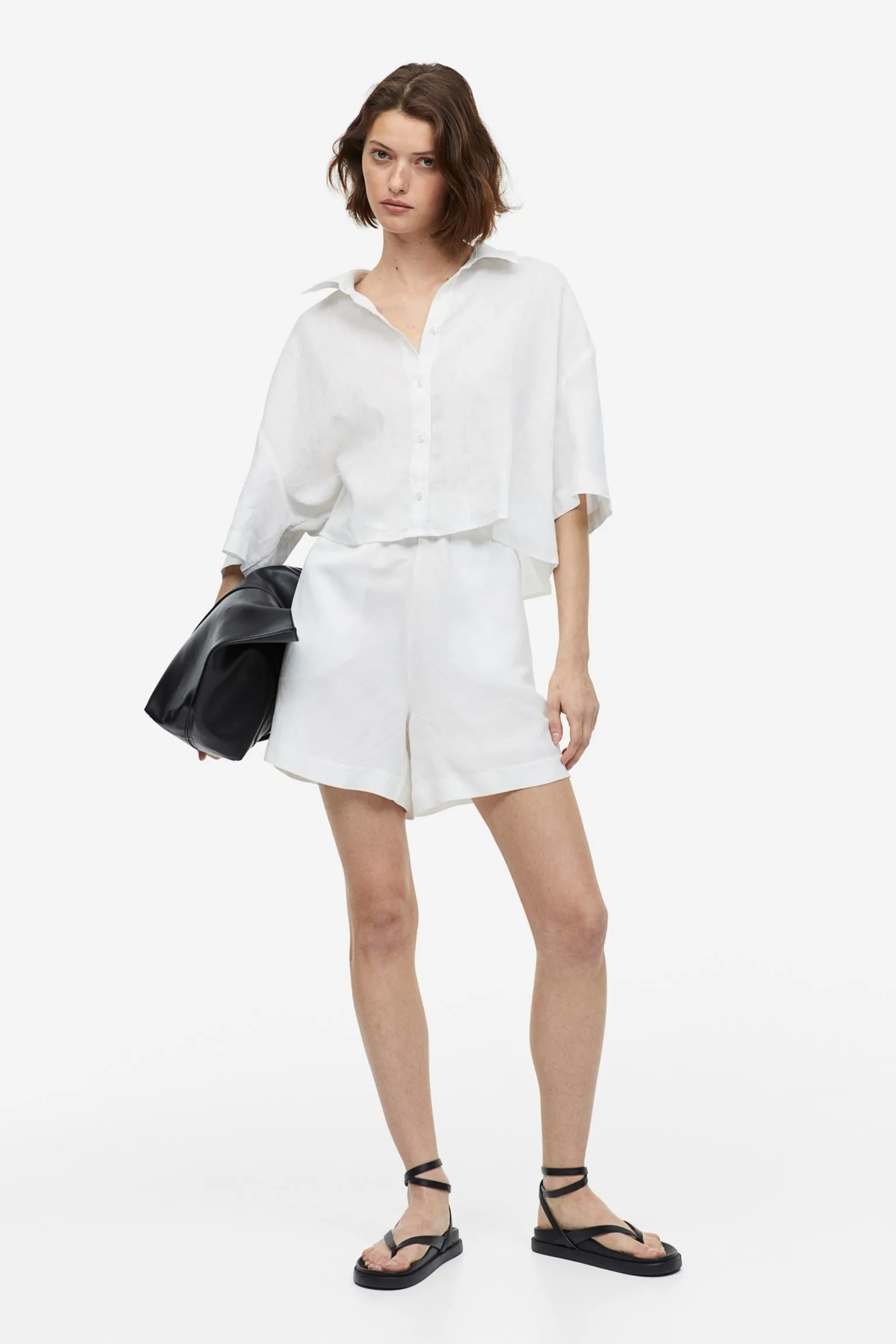 H&M Linen-blend Pull-on shorts, white