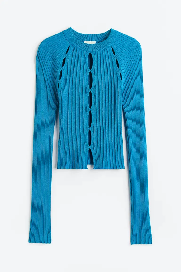 H&M Rib Knit Top with Cutouts, Royal Blue
