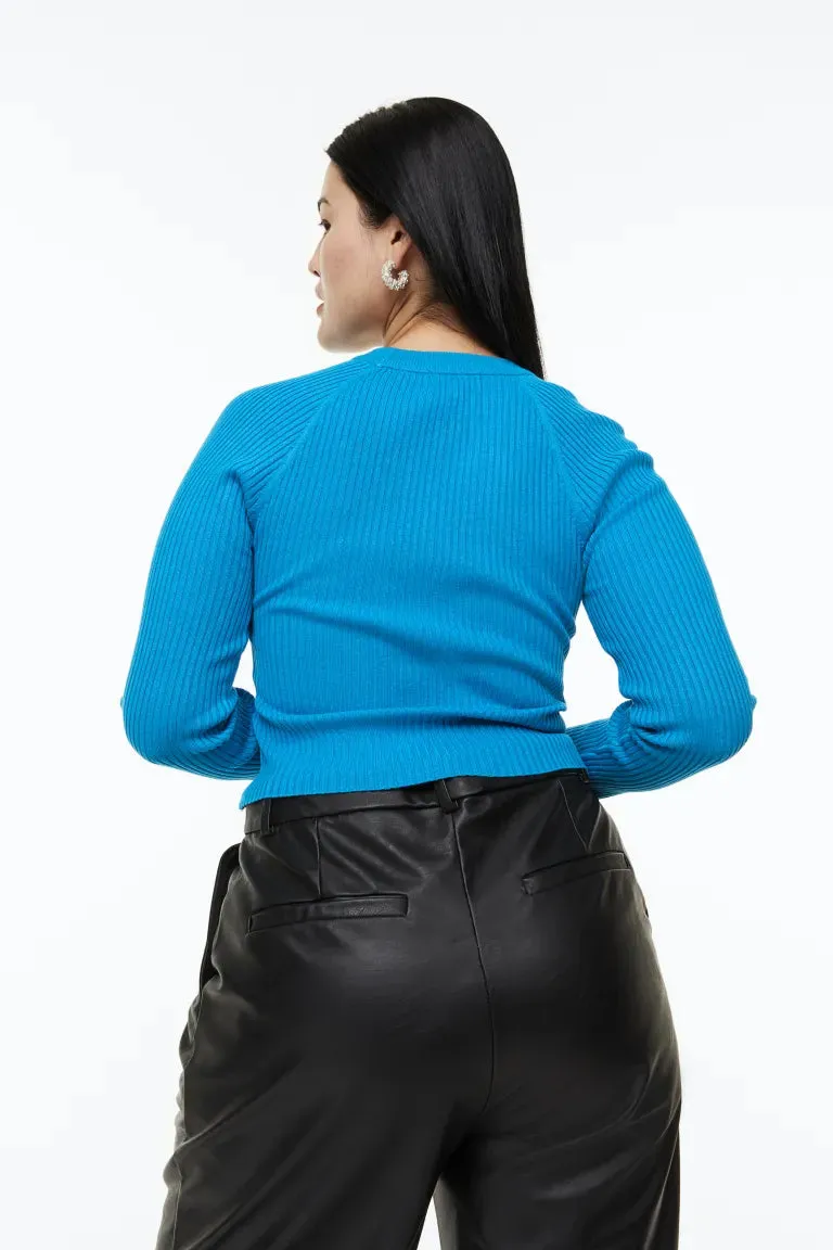 H&M Rib Knit Top with Cutouts, Royal Blue