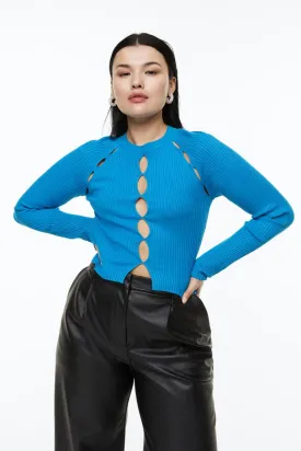 H&M Rib Knit Top with Cutouts, Royal Blue