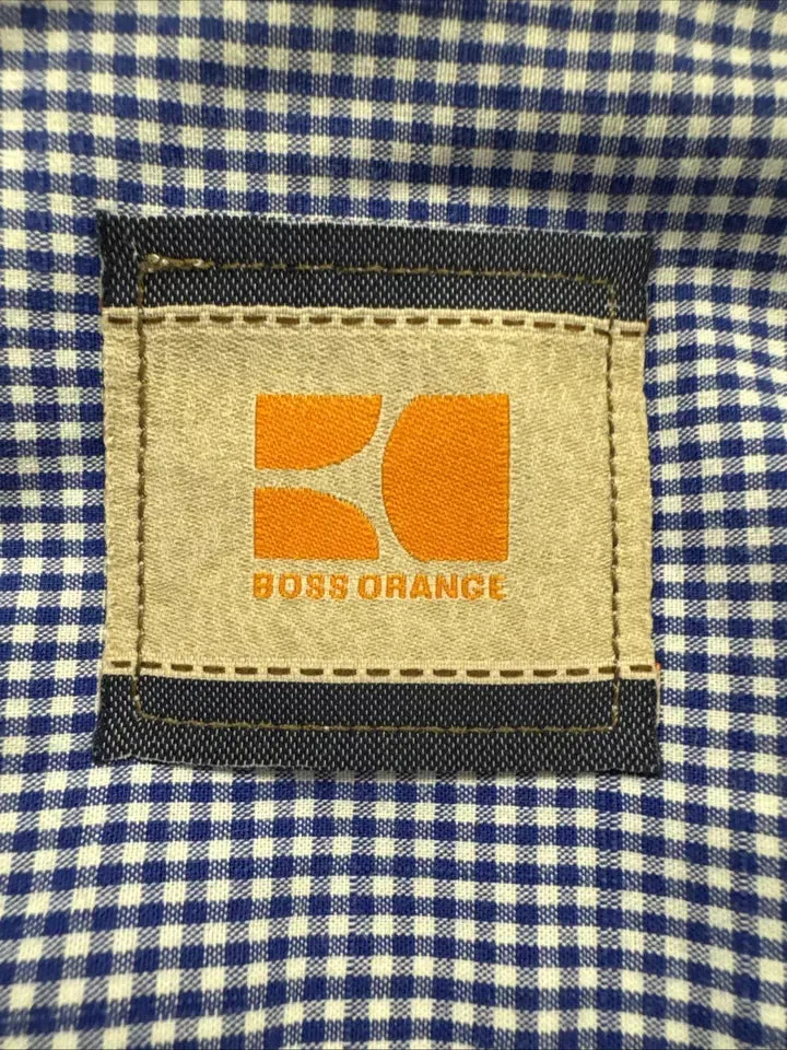Hugo Boss Orange Label Men's 100% Cotton Casual Checked Shirt Blue Size XXL