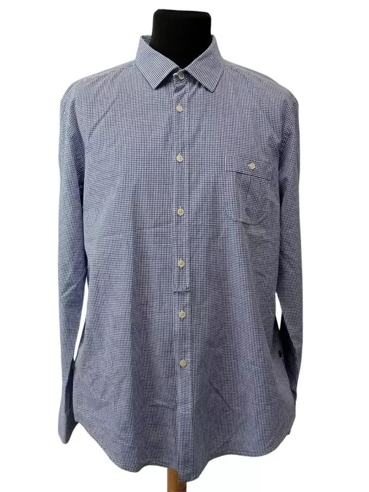 Hugo Boss Orange Label Men's 100% Cotton Casual Checked Shirt Blue Size XXL