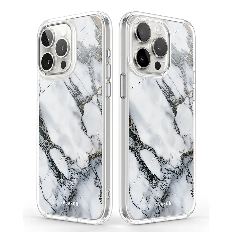 iPhone 15 Pro Max Halo MagSafe Cute Phone Case - White Marble