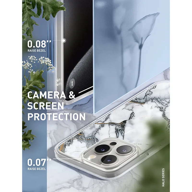 iPhone 15 Pro Max Halo MagSafe Cute Phone Case - White Marble