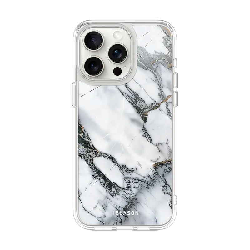 iPhone 15 Pro Max Halo MagSafe Cute Phone Case - White Marble