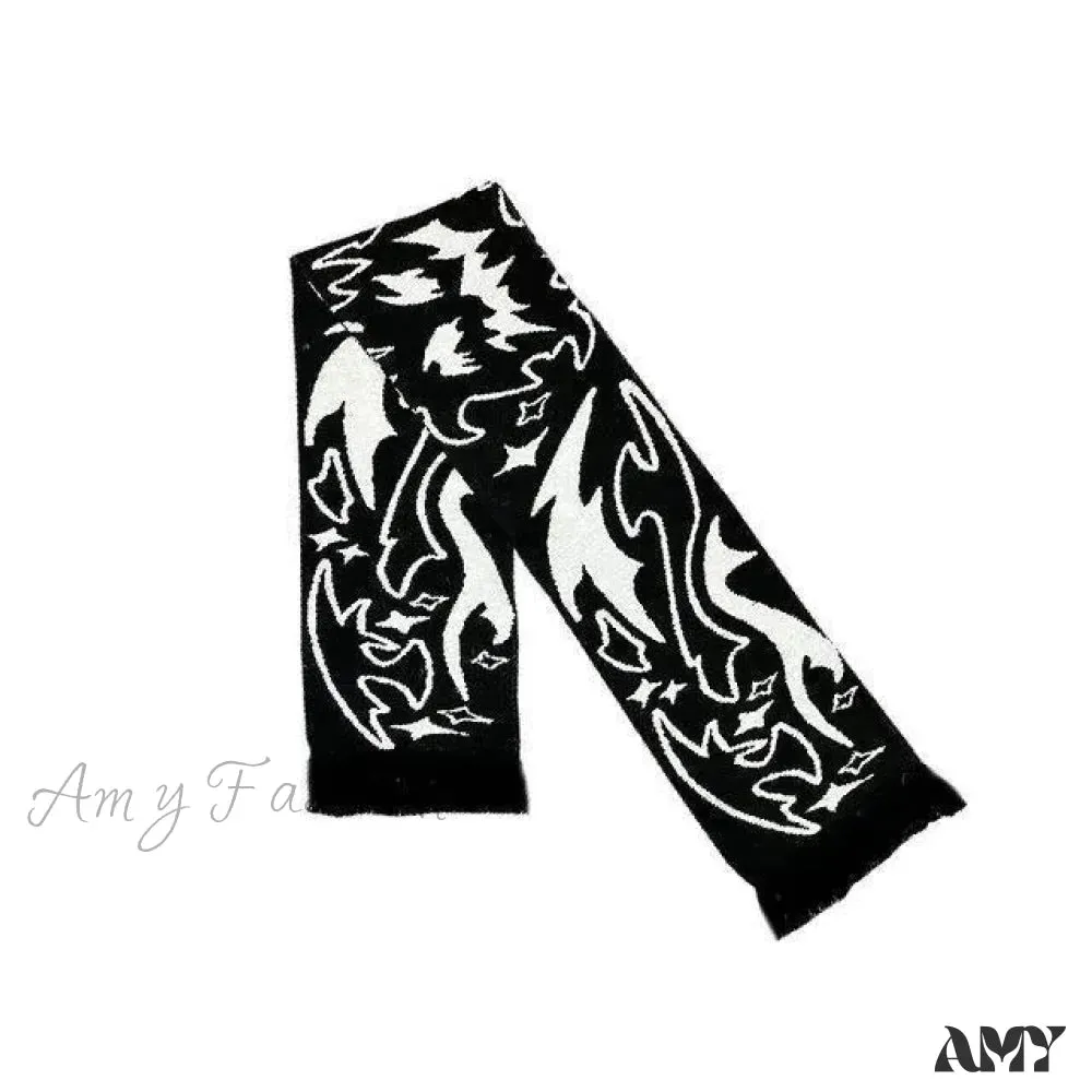 Irregular Pattern Jacquard Y2K Gothic Grunge Tassel Scarf