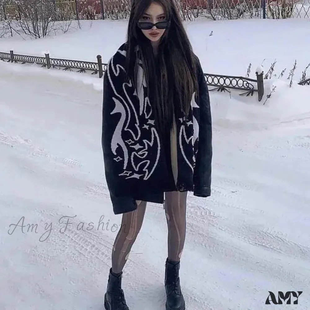 Irregular Pattern Jacquard Y2K Gothic Grunge Tassel Scarf
