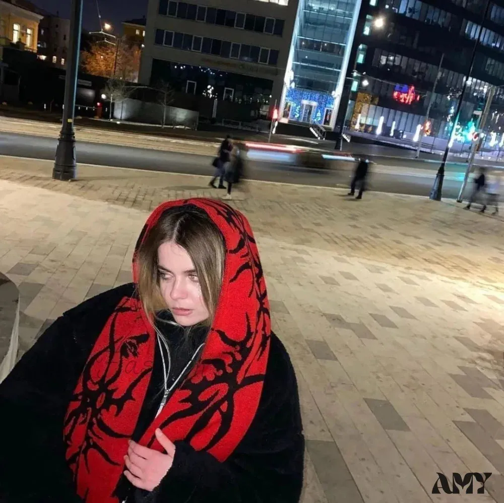 Irregular Pattern Jacquard Y2K Gothic Grunge Tassel Scarf