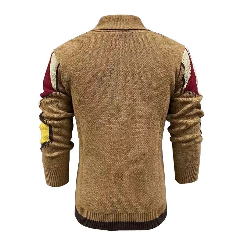 Men's Lapel Long Sleeve Jacquard Knit Cardigan 31004732M