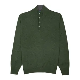 Moss Green Button Neck Wool & Cashmere Sweater