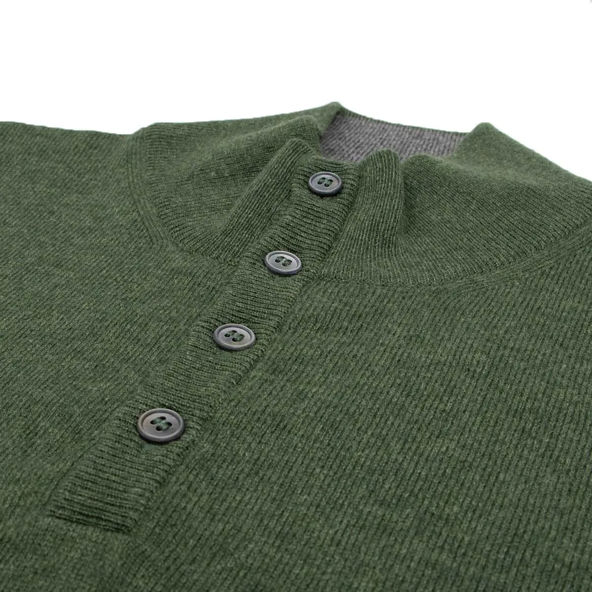 Moss Green Button Neck Wool & Cashmere Sweater