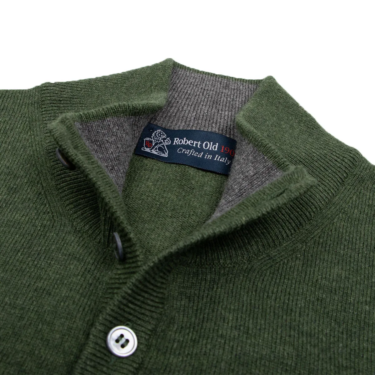 Moss Green Button Neck Wool & Cashmere Sweater