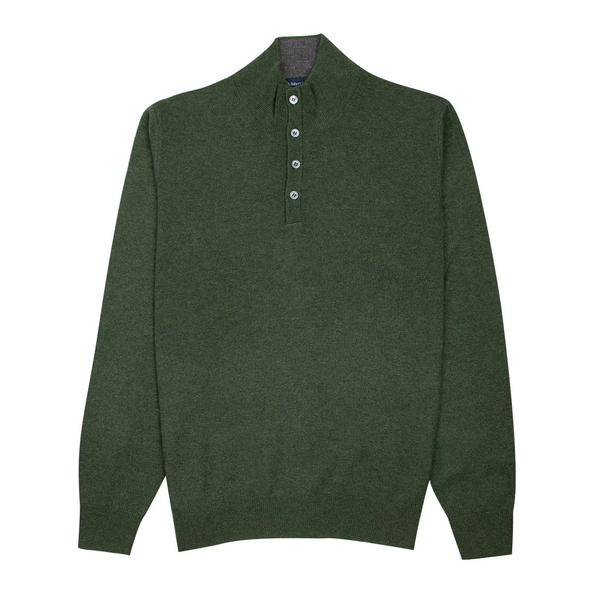 Moss Green Button Neck Wool & Cashmere Sweater