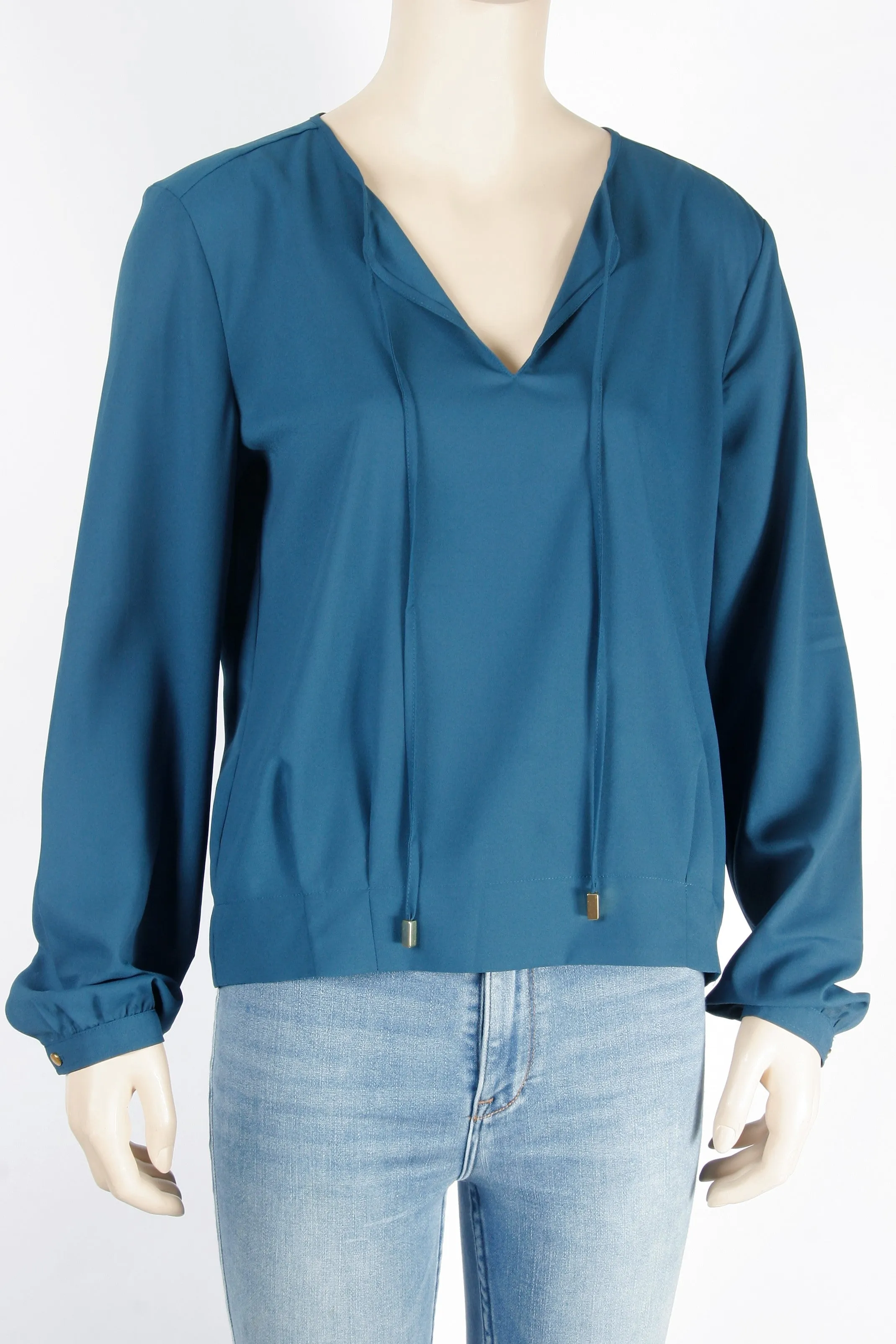 NWOT H&M Teal Blue Poet's Blouse-Size 8