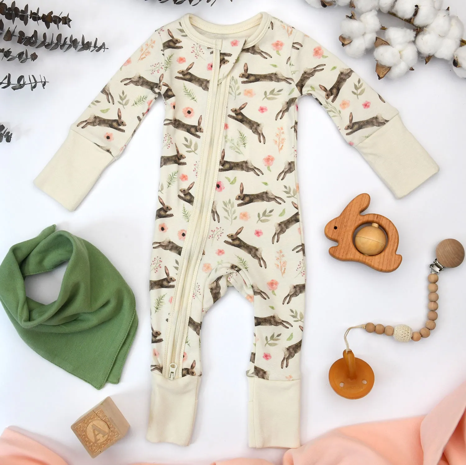 Organic Cotton Baby Pajamas 2-Way Zip Front Zipper Sleeper, Daphne