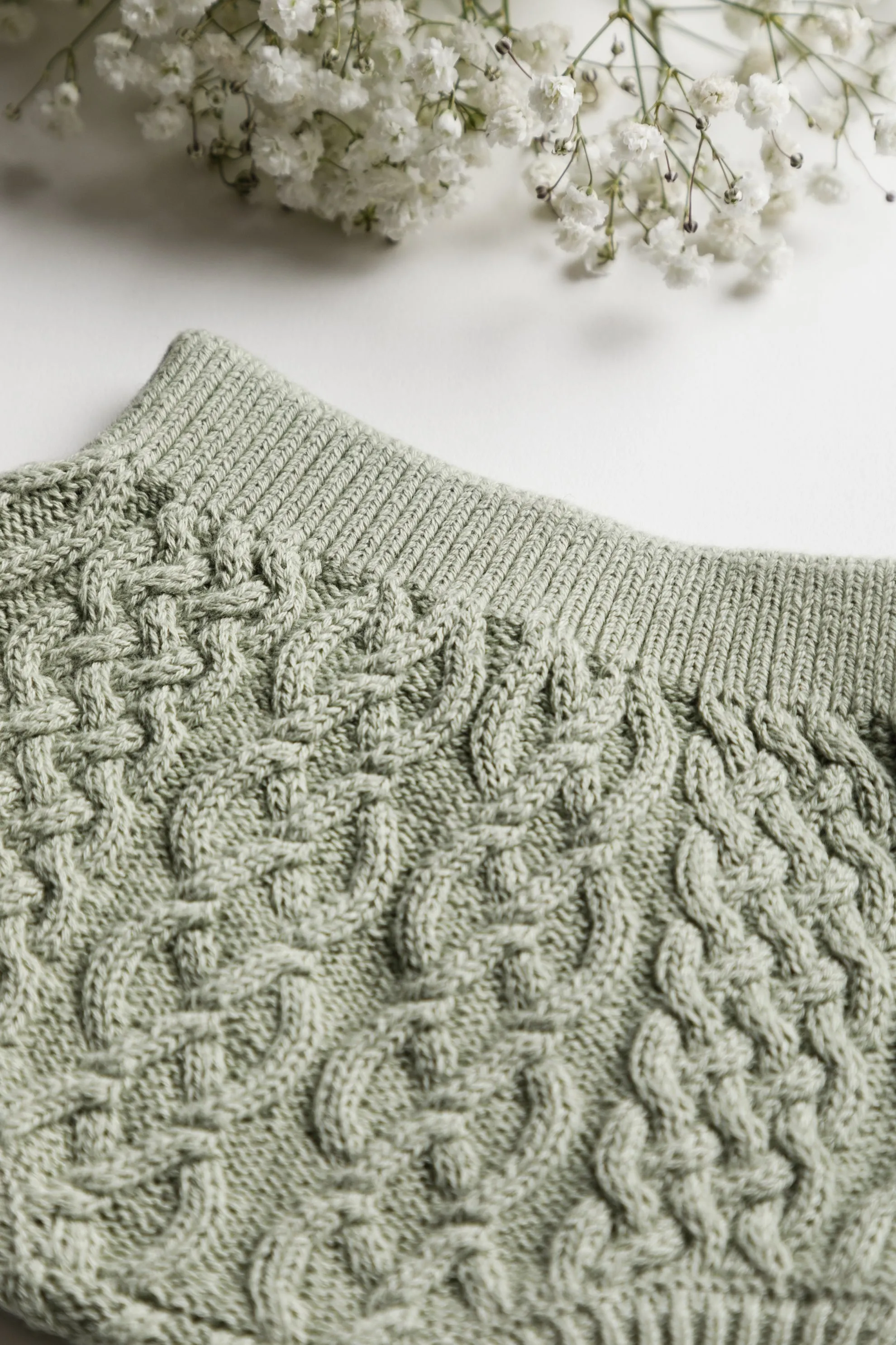 Organic Cotton Cable Knit Baby Bloomers - Sage