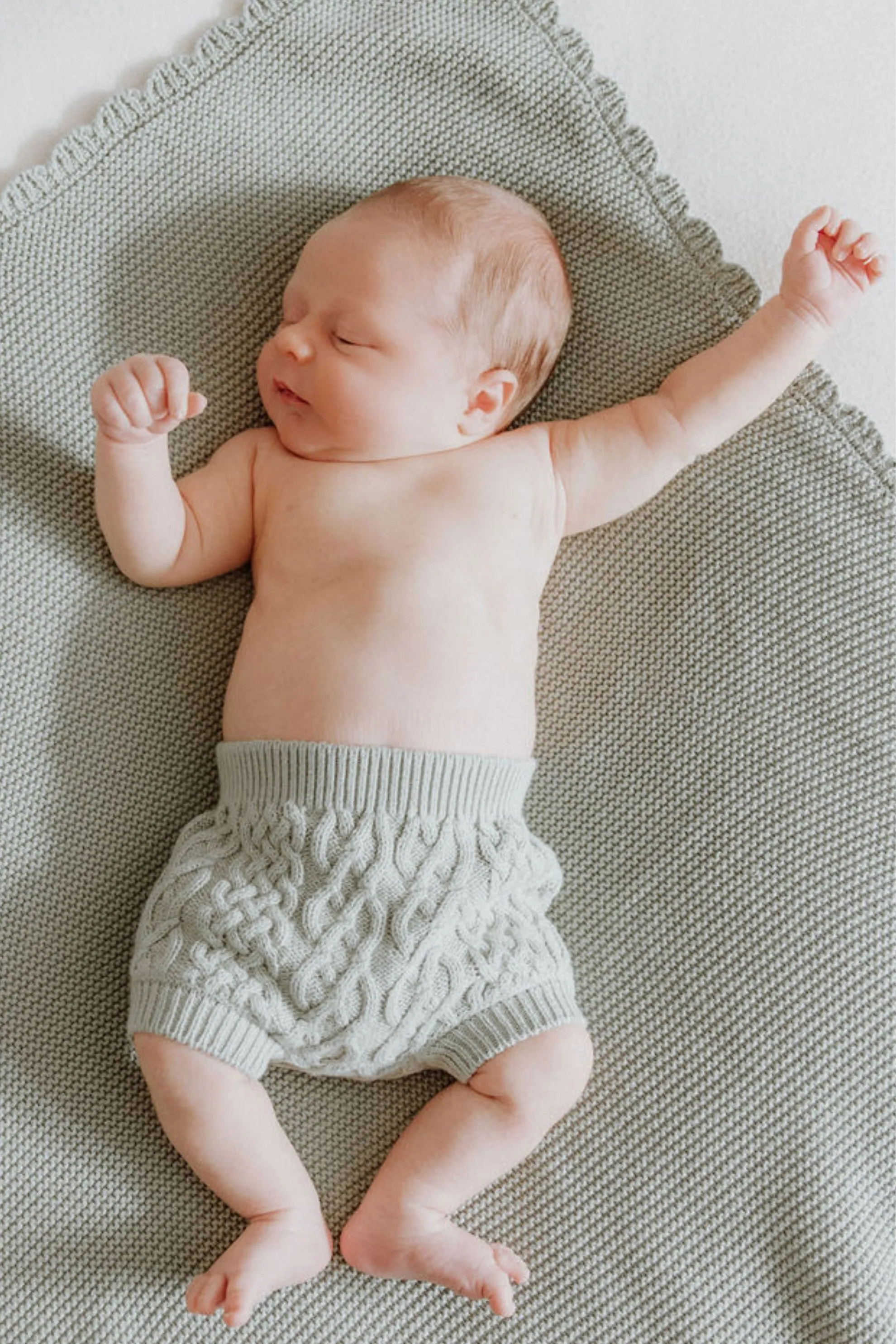 Organic Cotton Cable Knit Baby Bloomers - Sage