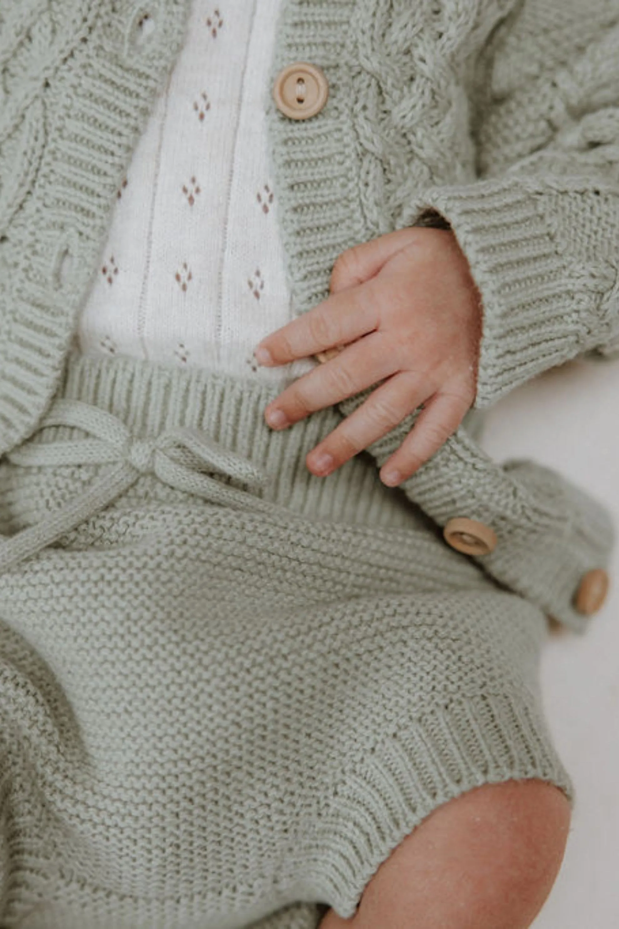 Organic Cotton Cable Knit Baby Cardigan - Sage