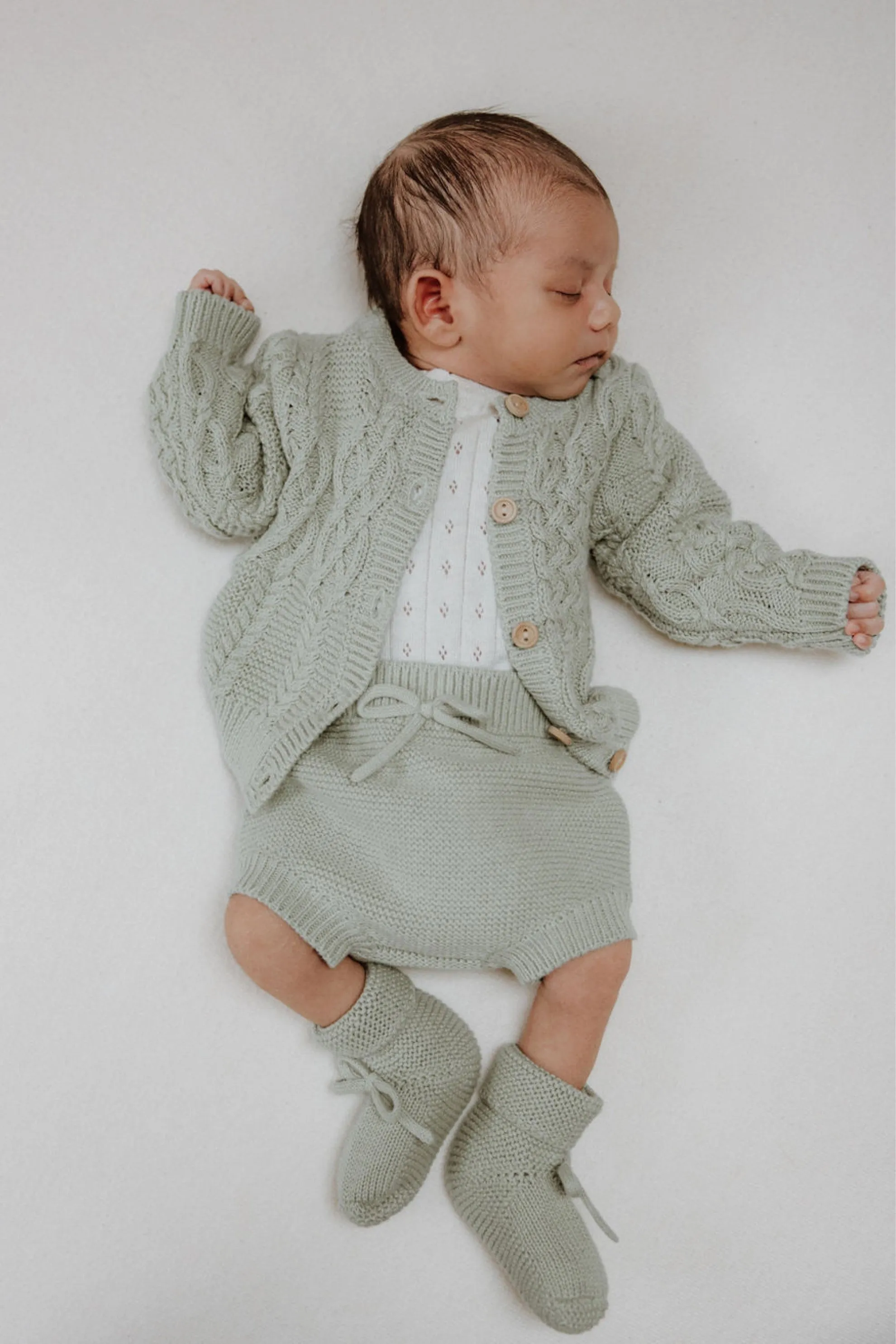 Organic Cotton Cable Knit Baby Cardigan - Sage