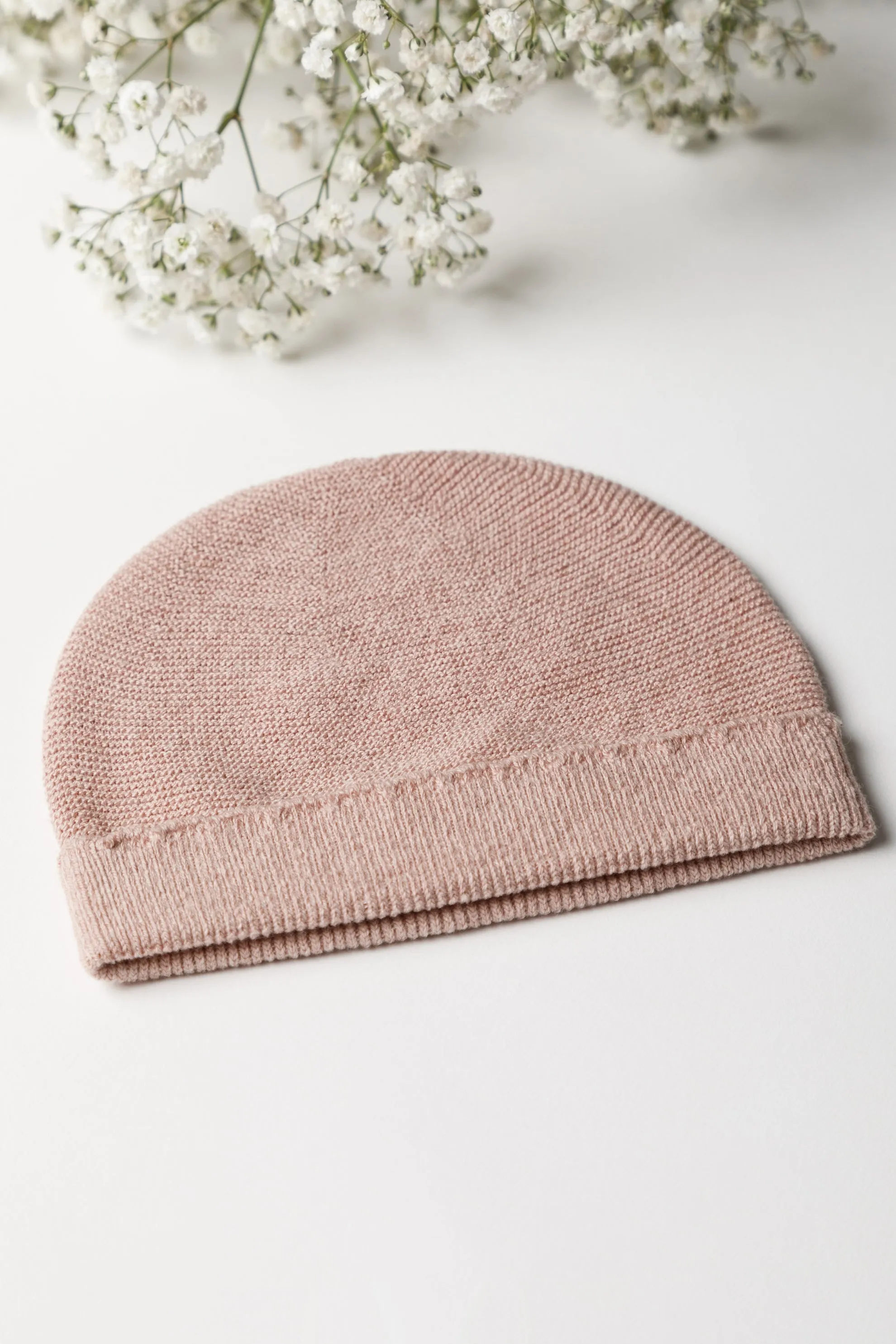 Organic Cotton Fine Knit Newborn Hat - Rose