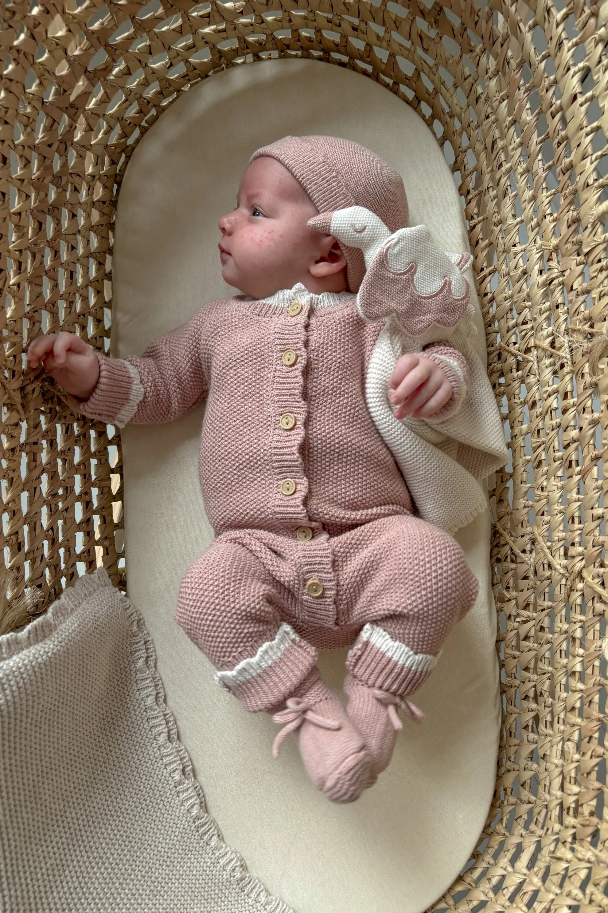 Organic Cotton Fine Knit Newborn Hat - Rose