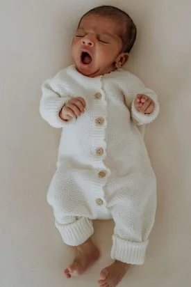 Organic Cotton Moss Stitch Baby Romper - Milk