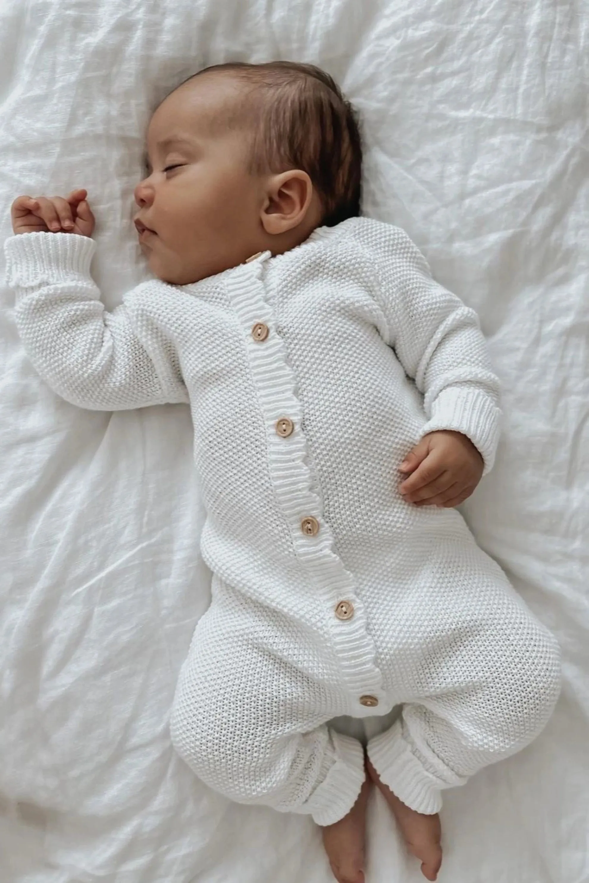 Organic Cotton Moss Stitch Baby Romper - Milk
