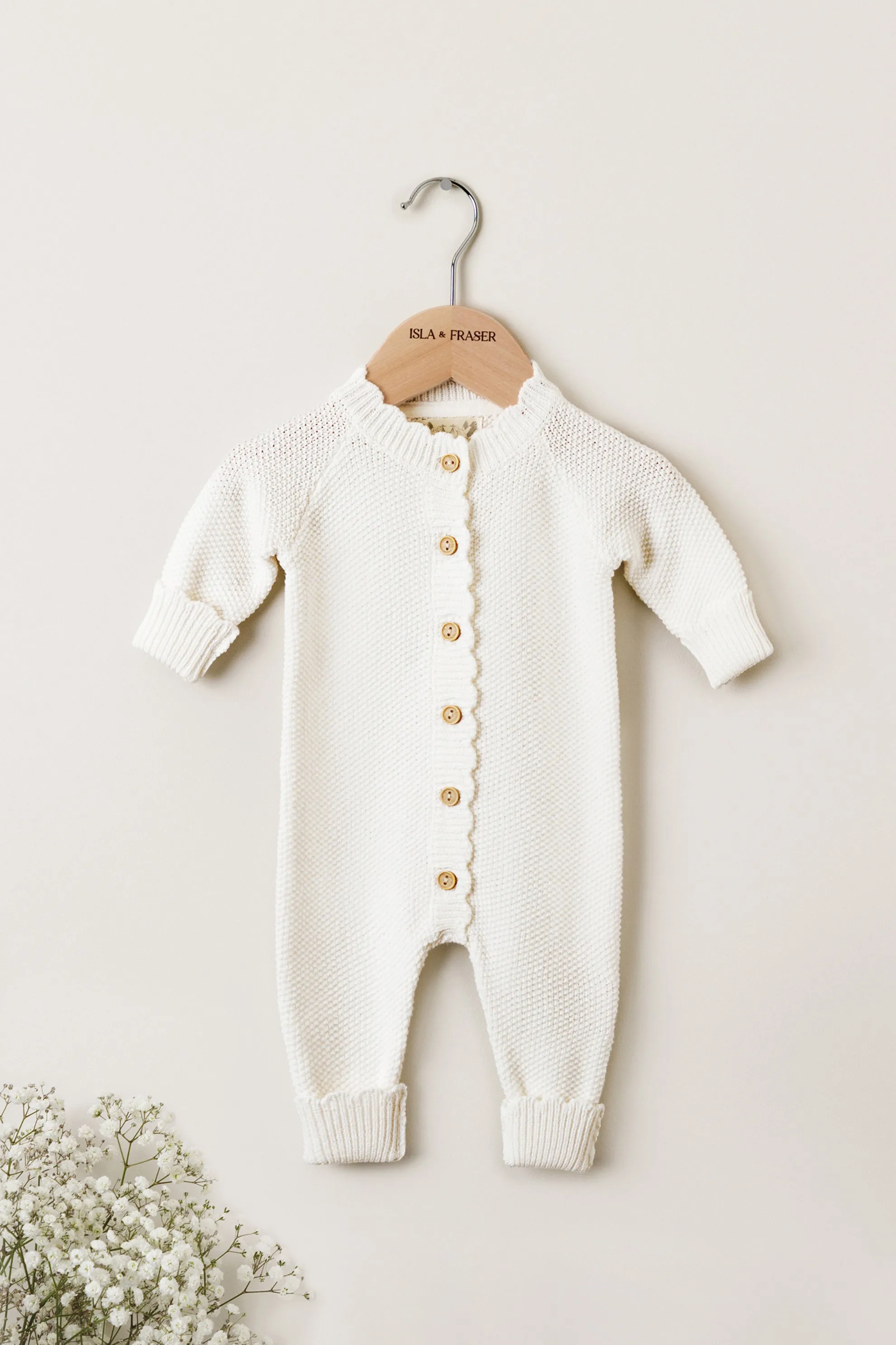 Organic Cotton Moss Stitch Baby Romper - Milk