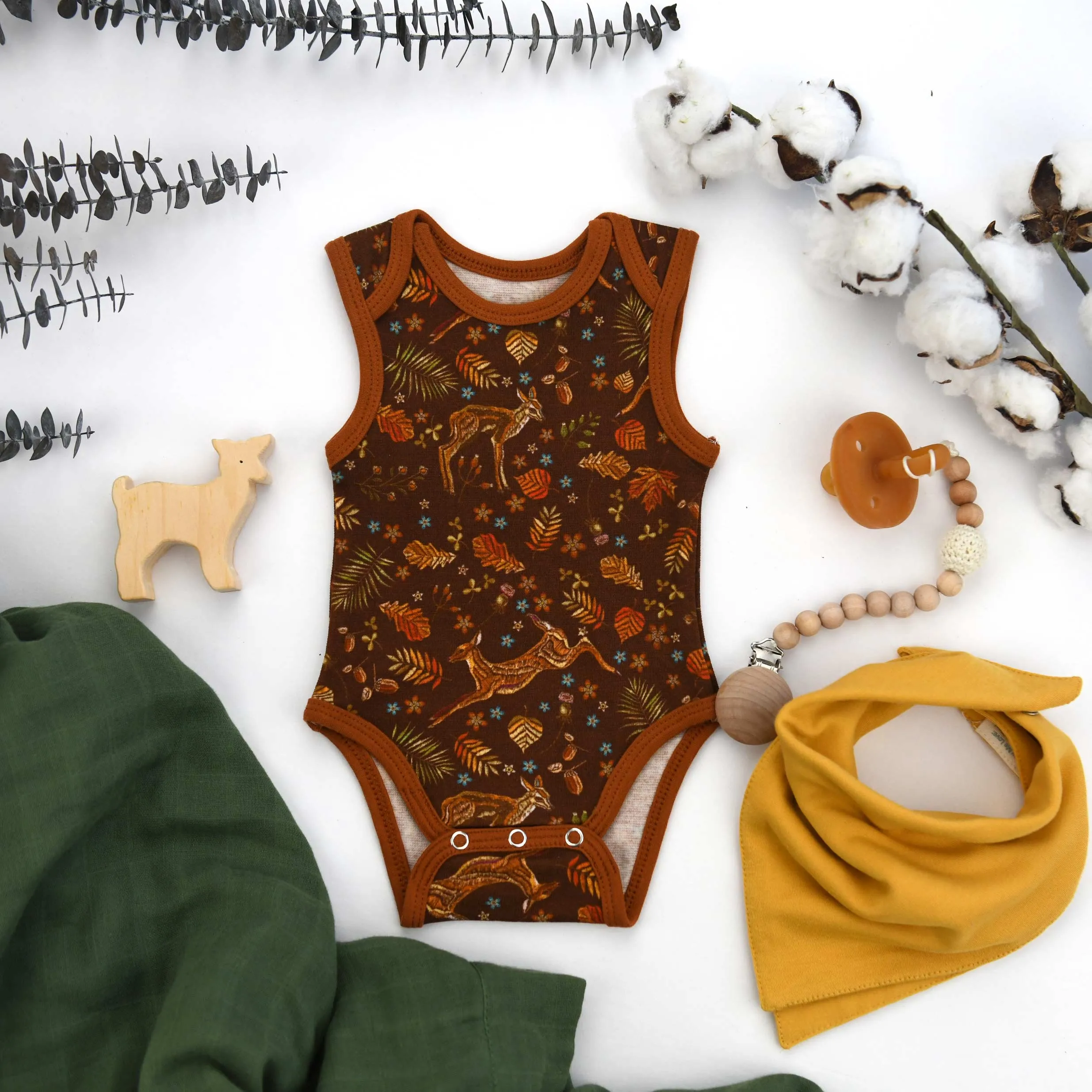Organic Cotton Sleeveless Baby Bodysuit, Fawn