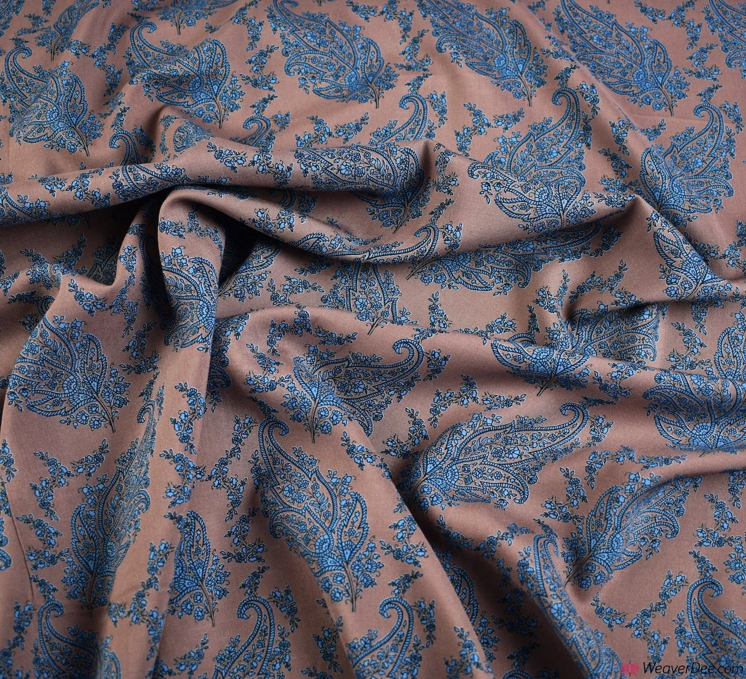 Paisley Leaf Mocha Viscose Fabric