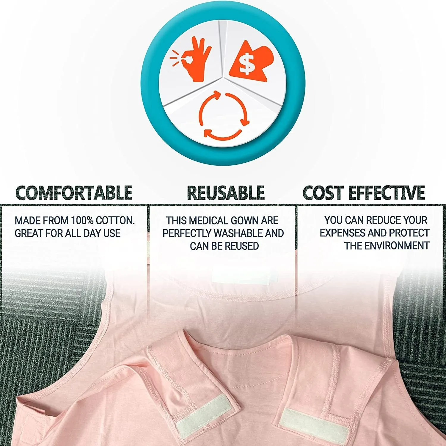 Pink 100% Cotton Hospital Gown. Large Patient Robe for Women. Women's Clothing after Surgery.