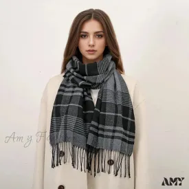 Plaid Print Cashmere Winter Pashmina Scarf with Tassels