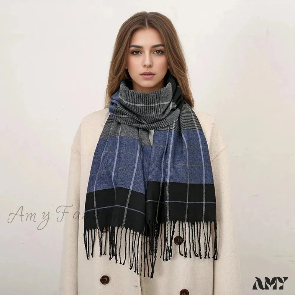 Plaid Print Cashmere Winter Pashmina Scarf with Tassels