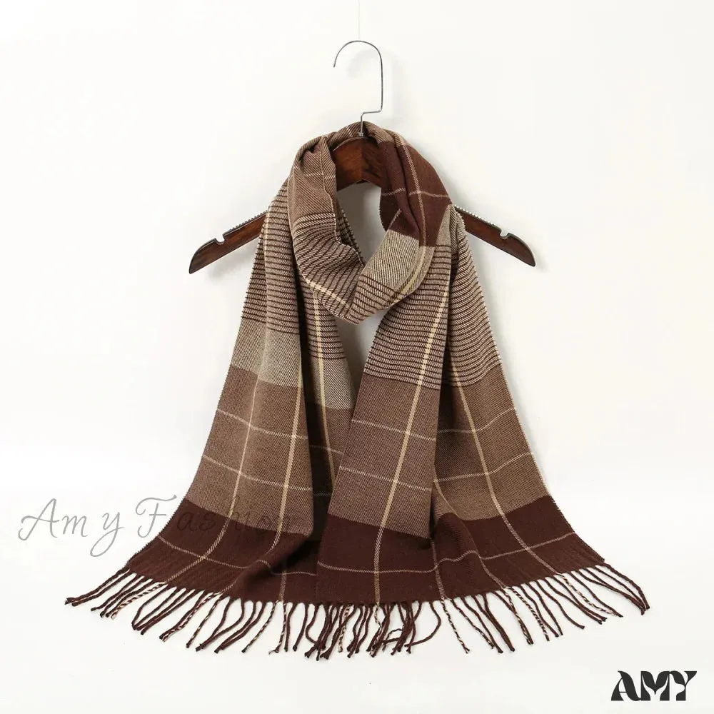 Plaid Print Cashmere Winter Pashmina Scarf with Tassels