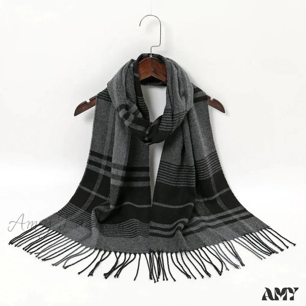Plaid Print Cashmere Winter Pashmina Scarf with Tassels