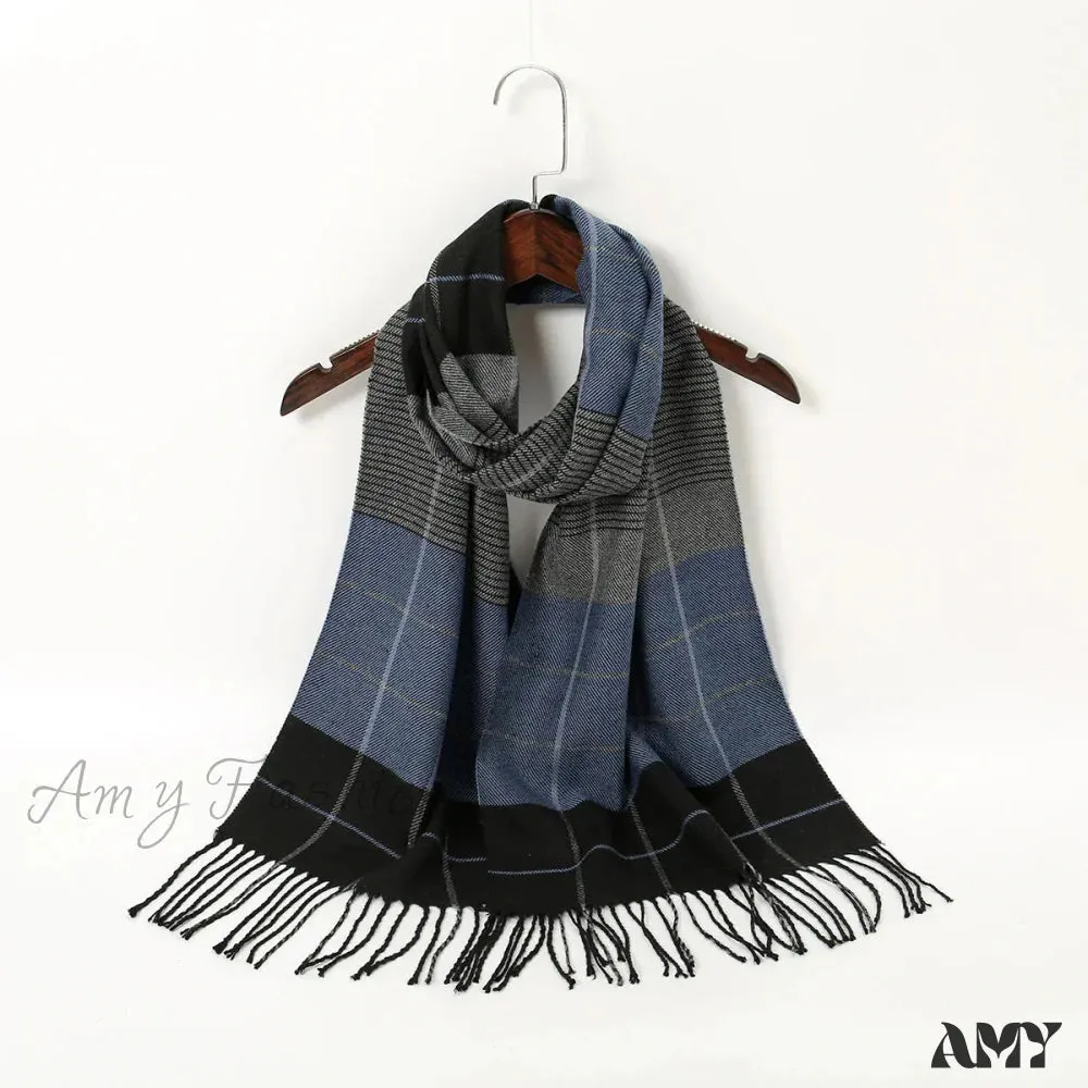 Plaid Print Cashmere Winter Pashmina Scarf with Tassels