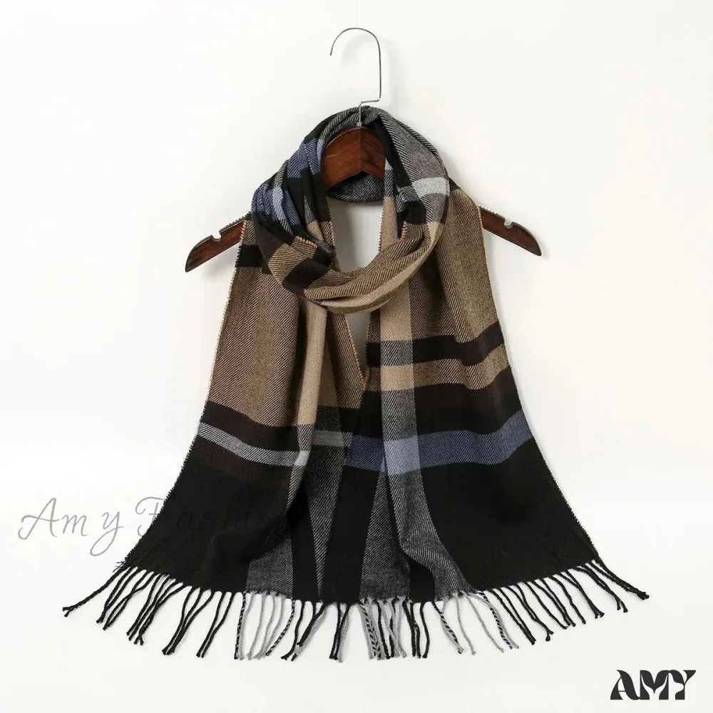 Plaid Print Cashmere Winter Pashmina Scarf with Tassels