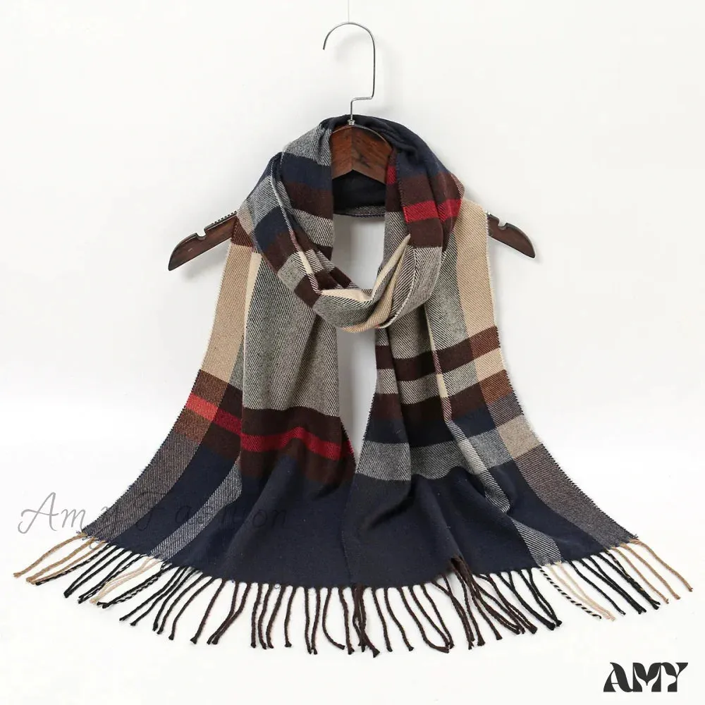 Plaid Print Cashmere Winter Pashmina Scarf with Tassels