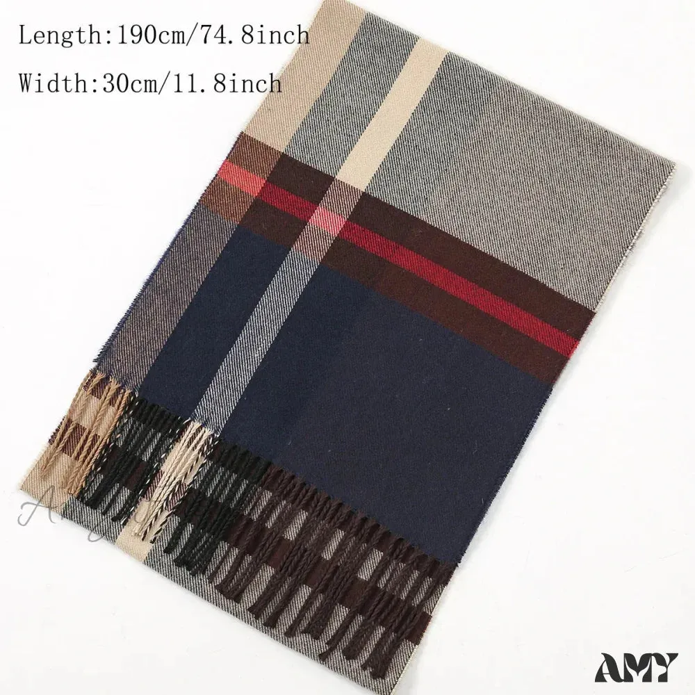 Plaid Print Cashmere Winter Pashmina Scarf with Tassels