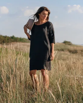 Relaxed fit linen dress ARUBA in Black