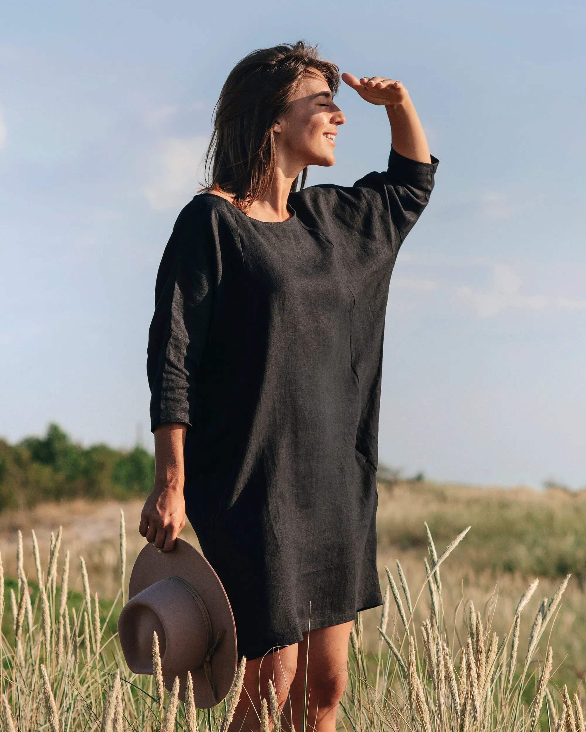 Relaxed fit linen dress ARUBA in Black