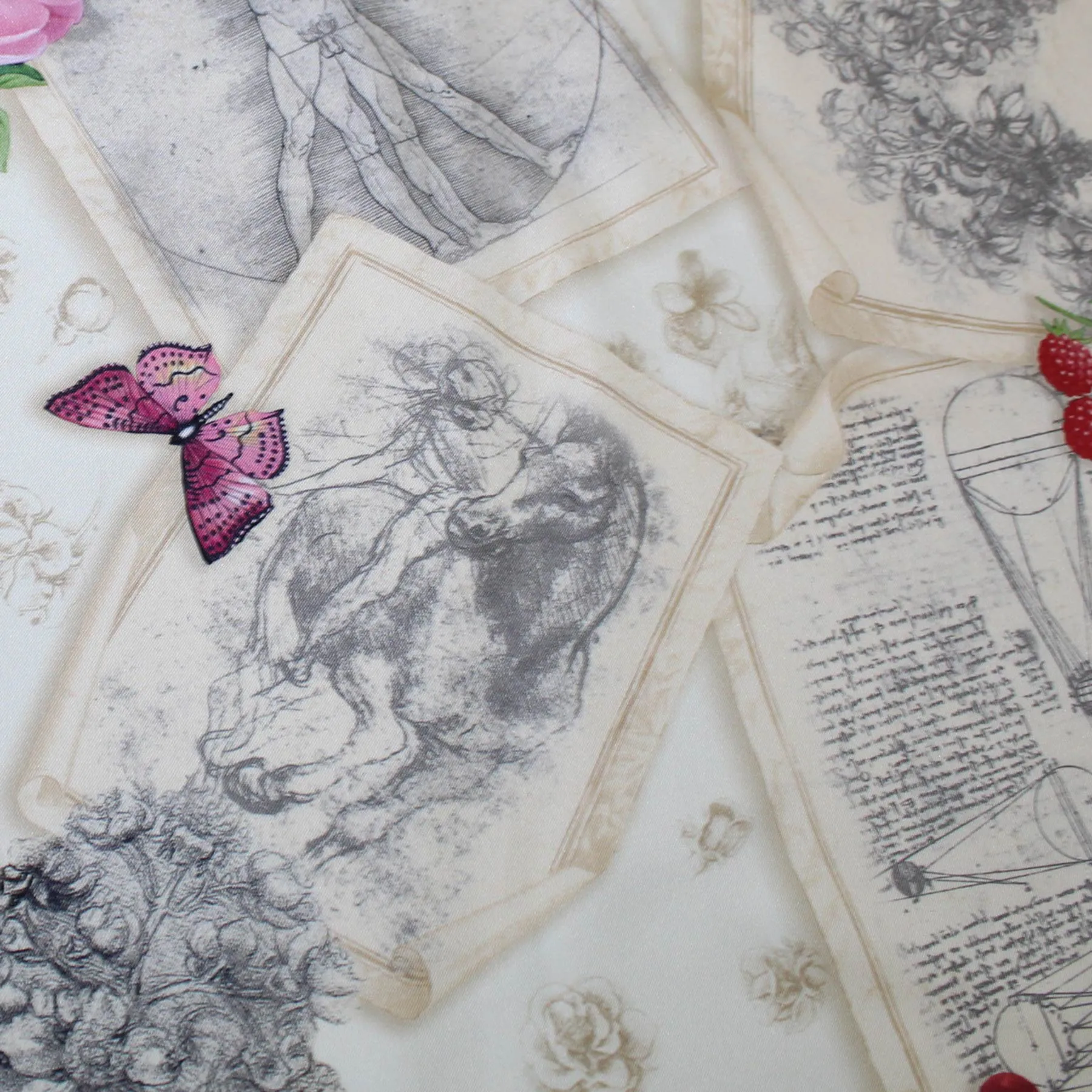 Salvatore Ferragamo Silk Scarf Flowers & Drawings Design - Large 36 Inch Square Foulard SALE
