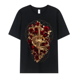 Skull Dagger Rose Cotton T-shirt