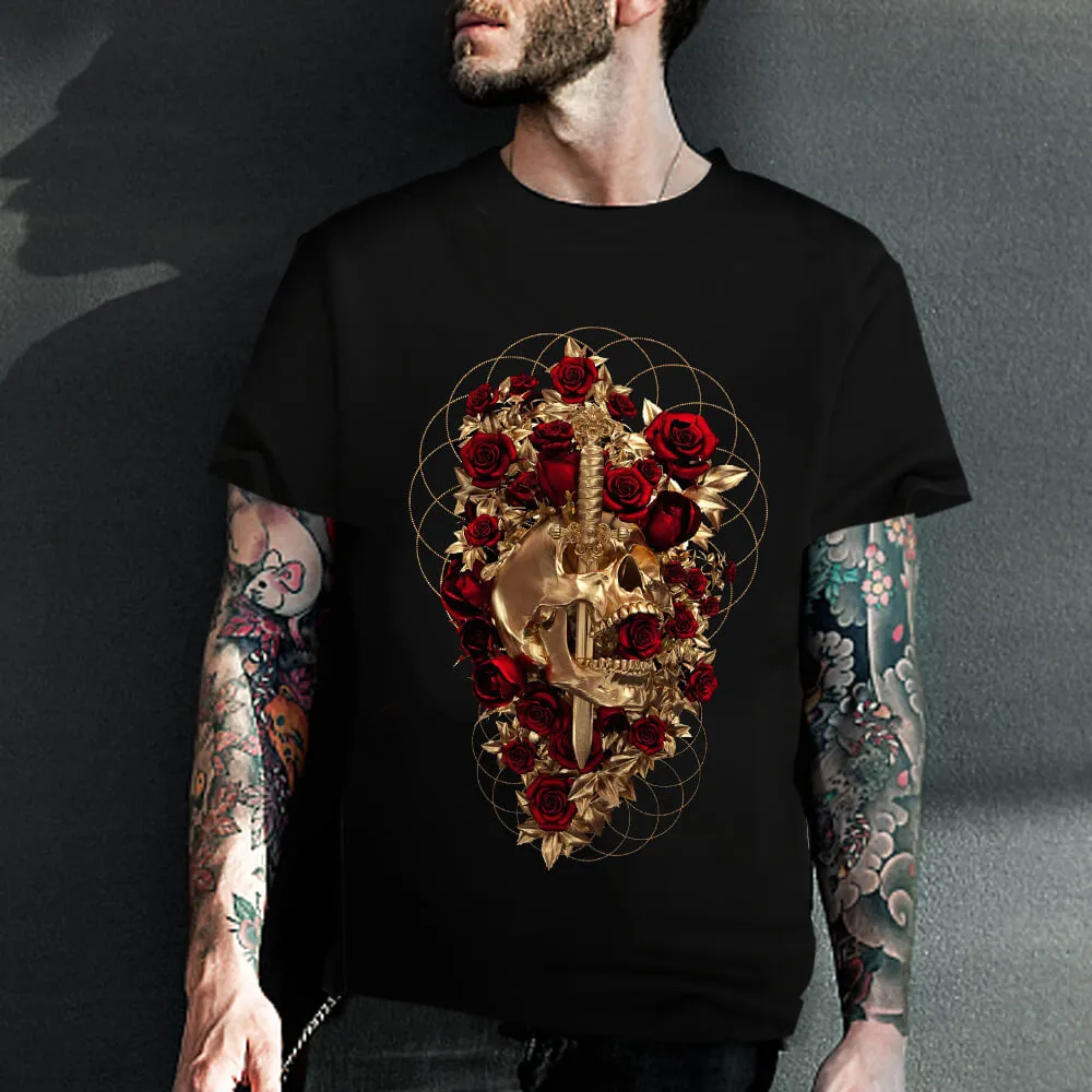 Skull Dagger Rose Cotton T-shirt