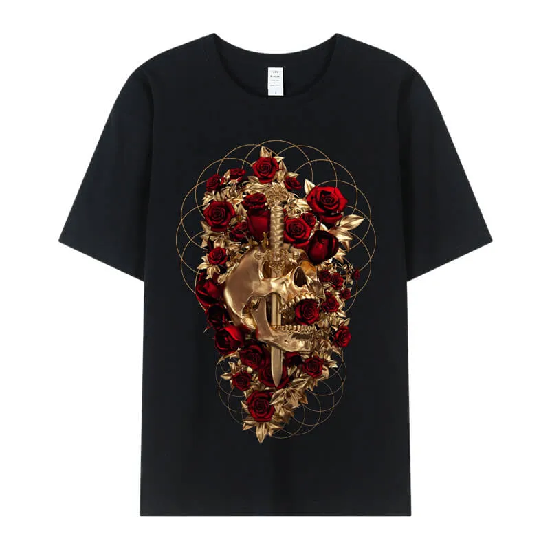 Skull Dagger Rose Cotton T-shirt